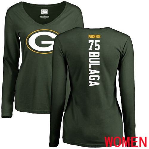 Green Bay Packers Green Women #75 Bulaga Bryan Backer Nike NFL Long Sleeve T Shirt